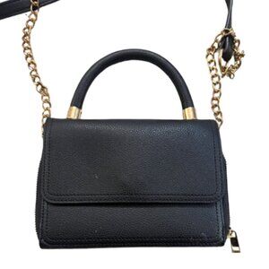 Small Black Satchel Wallet Gold Chain Purse Handbag Zipper Crossbody